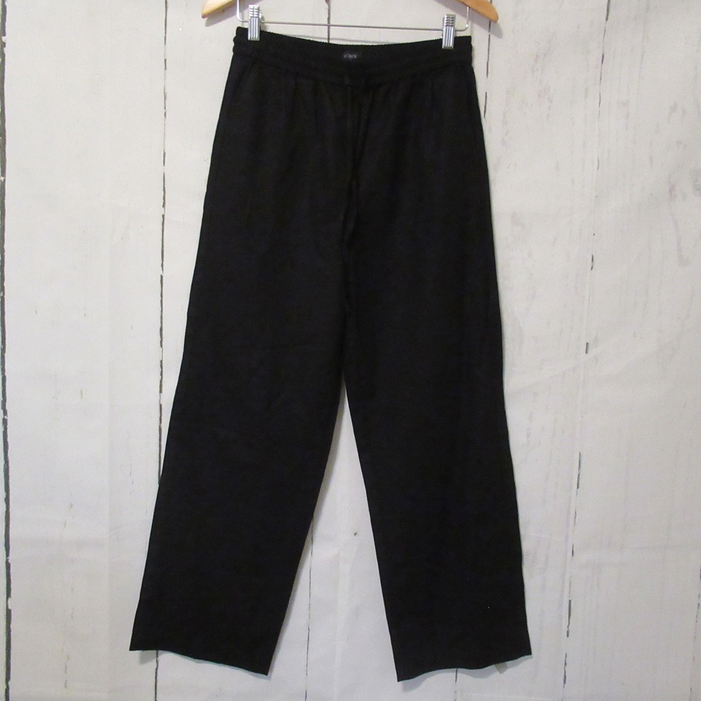 J Crew Pants 4 Black Wide Leg High Rise Pull On Cotton Linen Dark Academia